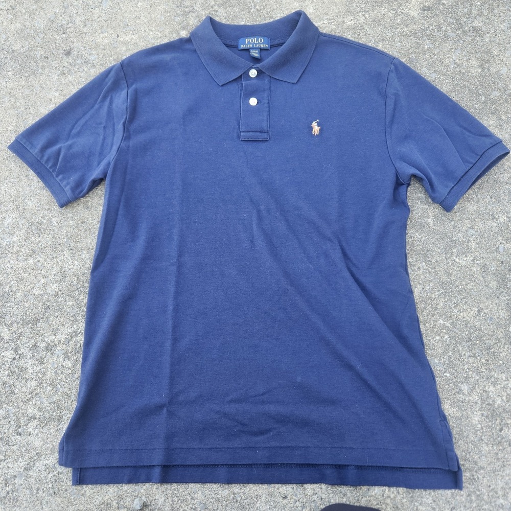 Polo Ralph Lauren Boys Large 14/16 Blue Short Sleeve Quarter Button Shirt Preppy